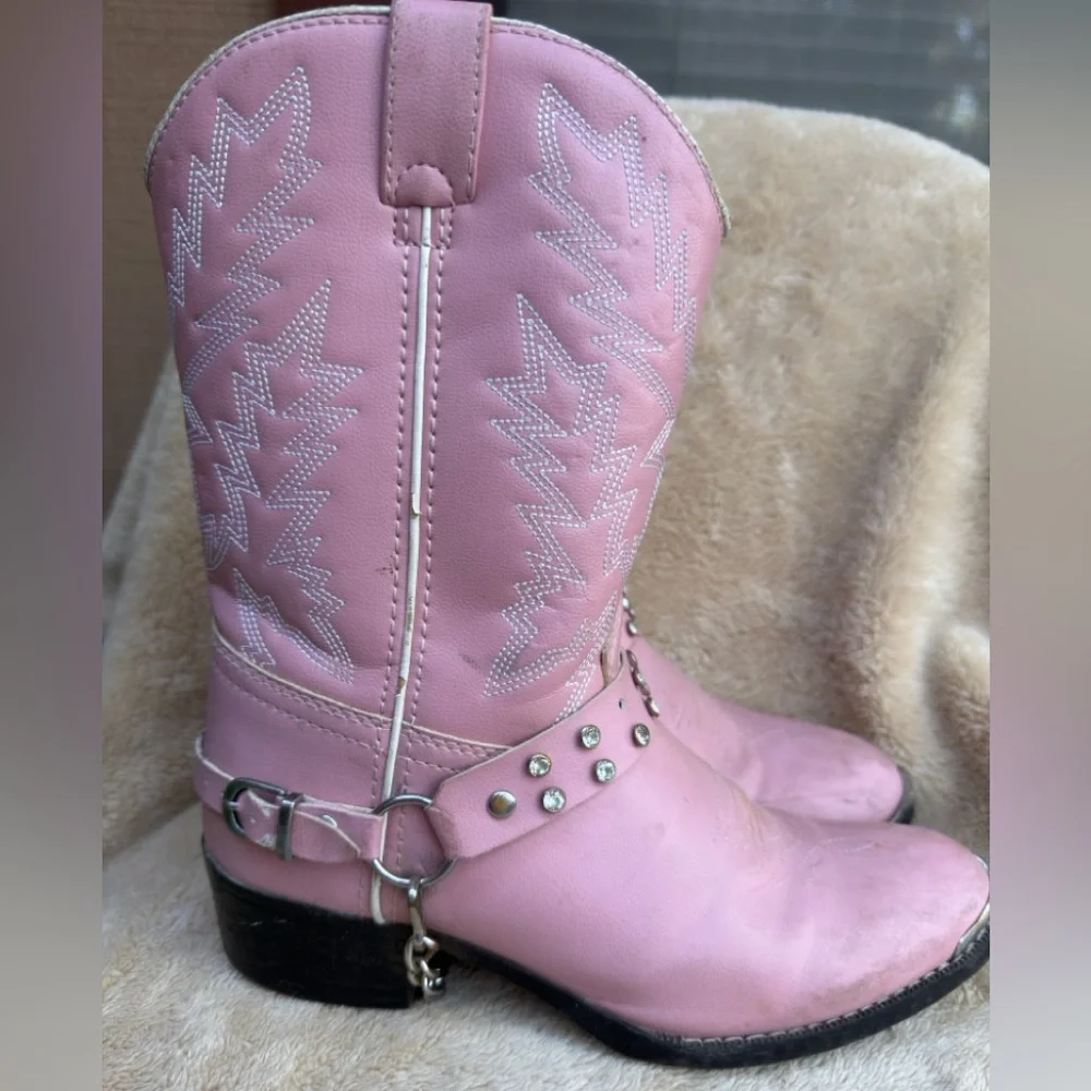 Durango L'il‎ Kids Pink Rhinestone Wrap (Removable) Western Boots Sz 6D EUC